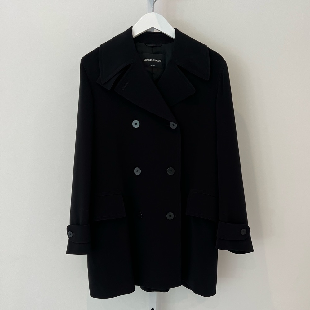 Giorgio Armani Black Double Breasted Trench Coat Jacket